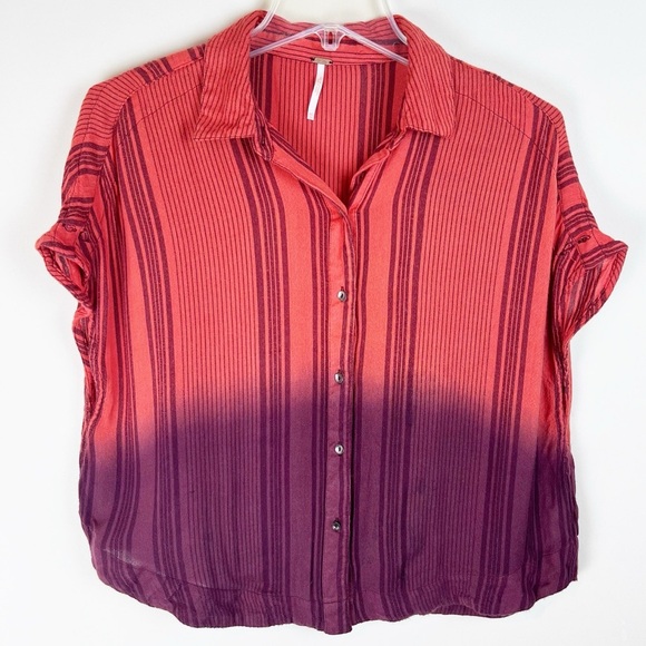 Free People Ombré Short Sleeve Button Up Shirt XS Small Oversized - Picture 1 of 8